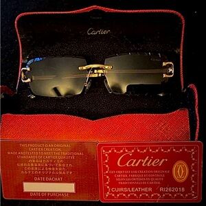 Cartier Gold Rimless Sunglasses with Dark Lenses